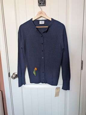 NWT Vintage Designers Originals Knit Embroidered Cardigan Navy